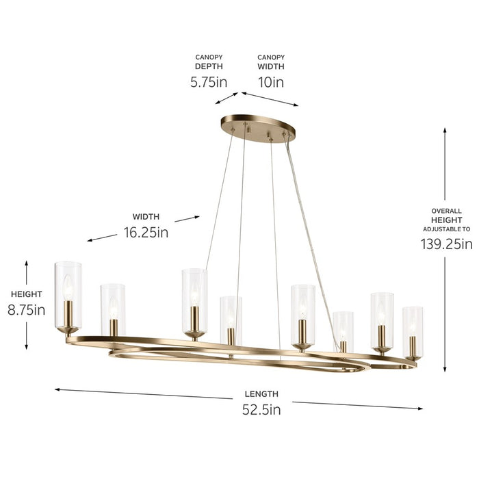 Kichler Harpin 52.5" 8Lt Linear Chandelier/Oval Pendant, Bronze/Clear