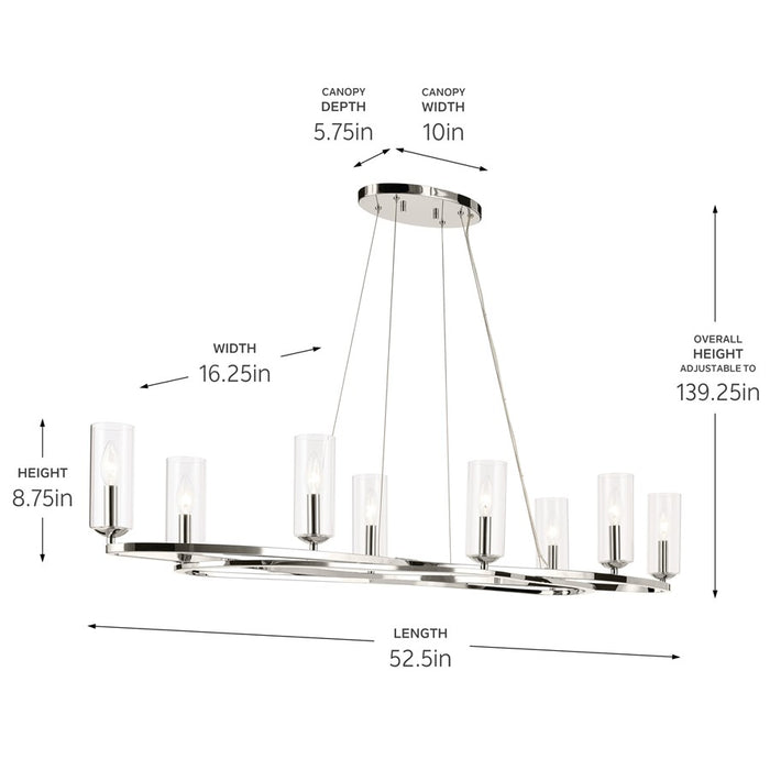 Kichler Harpin 52.5" 8Lt Linear Chandelier/Oval Pendant, Nickel/Clear