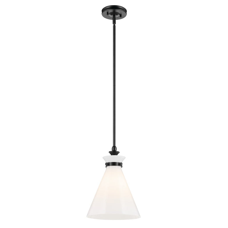 Kichler Laria 10.5" 1 Light Pendant, Black/Opal Glass - 52774BK