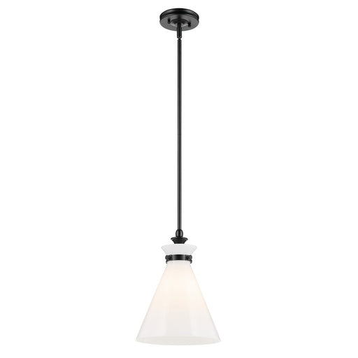 Kichler Laria 10.5" 1 Light Pendant, Black/Opal Glass - 52774BK
