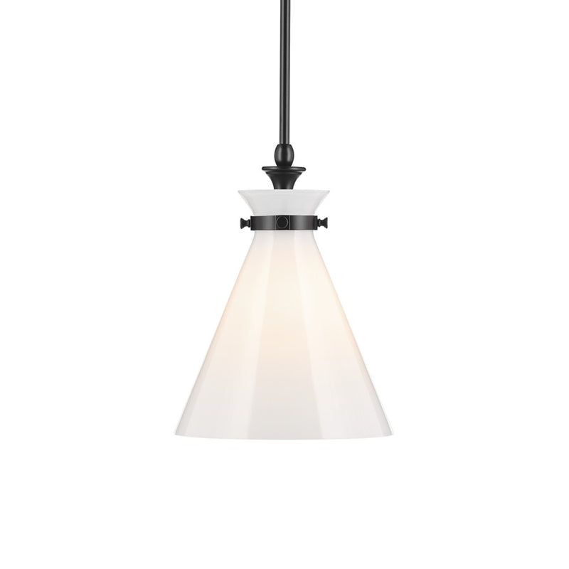 Kichler Laria 10.5" 1 Light Pendant, Black/Opal Glass