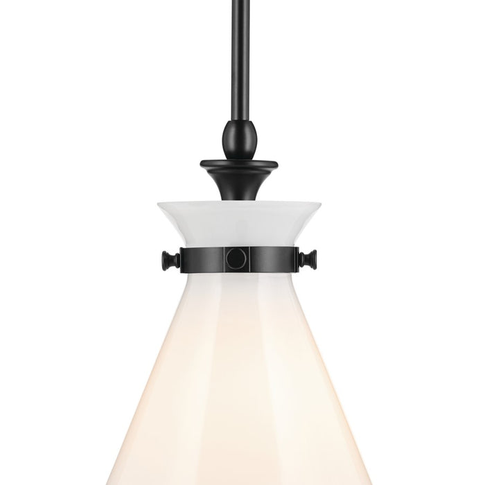 Kichler Laria 10.5" 1 Light Pendant, Black/Opal Glass