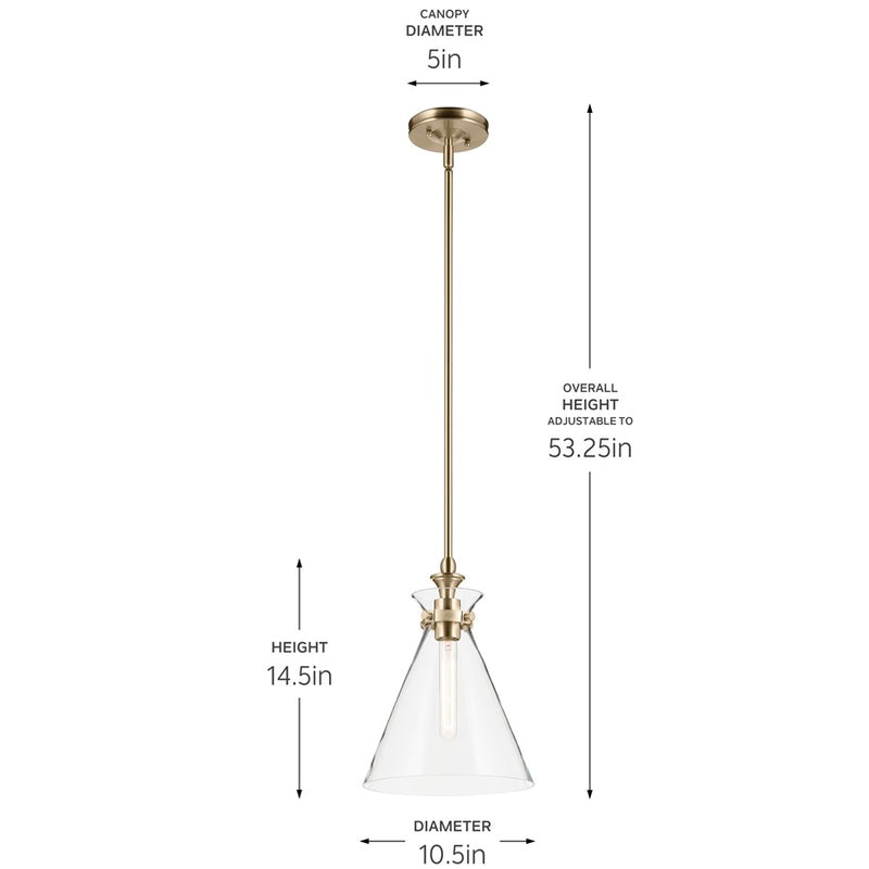 Kichler Laria 10.5" 1 Light Pendant, Champagne Bronze/Clear Glass