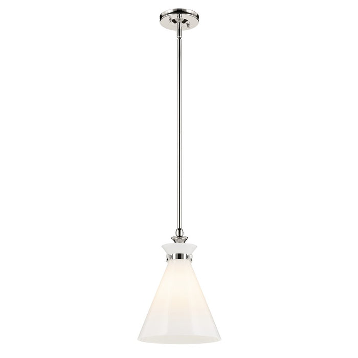 Kichler Laria 10.5" 1 Light Pendant, Polished Nickel/Opal Glass - 52774PN