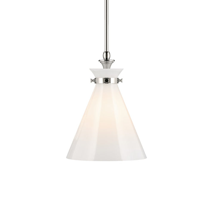 Kichler Laria 10.5" 1 Light Pendant, Polished Nickel/Opal Glass
