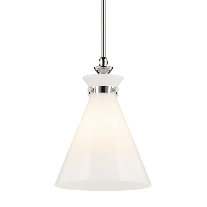 Kichler Laria 10.5" 1 Light Pendant, Polished Nickel/Opal Glass