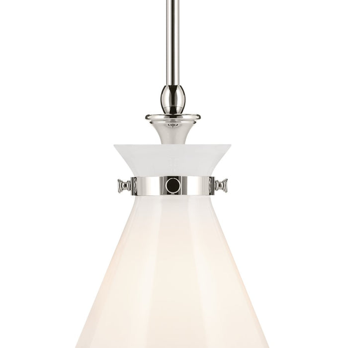 Kichler Laria 10.5" 1 Light Pendant, Polished Nickel/Opal Glass