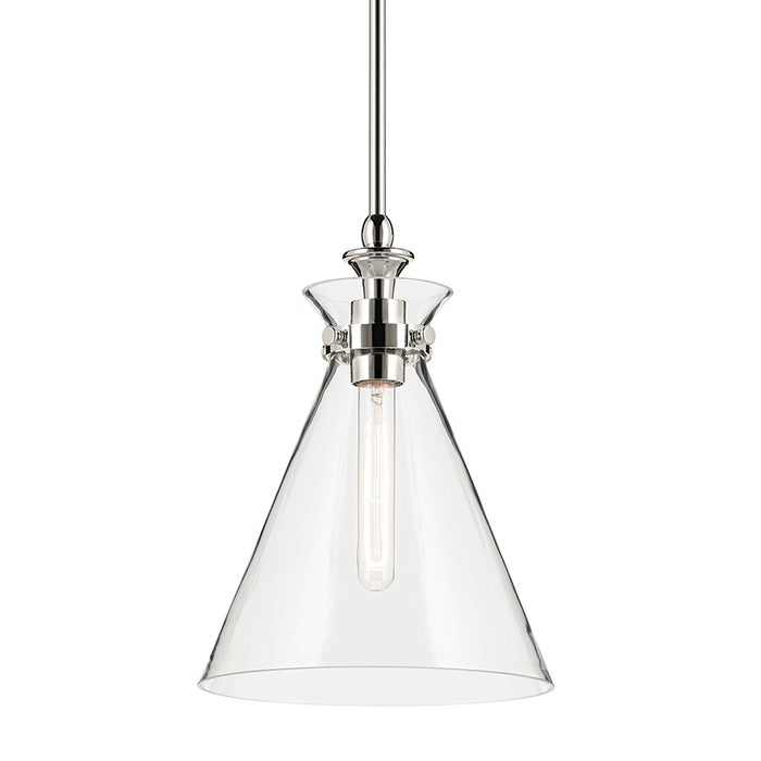 Kichler Laria 10.5" 1 Light Pendant, Polished Nickel/Clear Glass