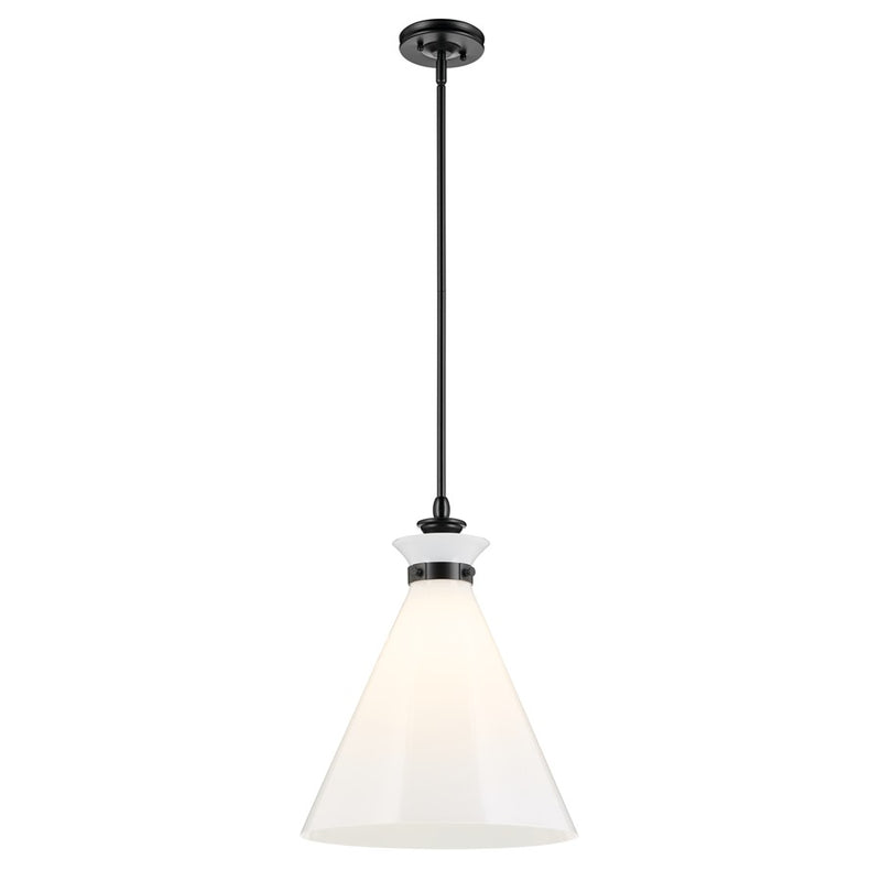 Kichler Laria 16" 1 Light Pendant, Black/Opal Glass - 52775BK