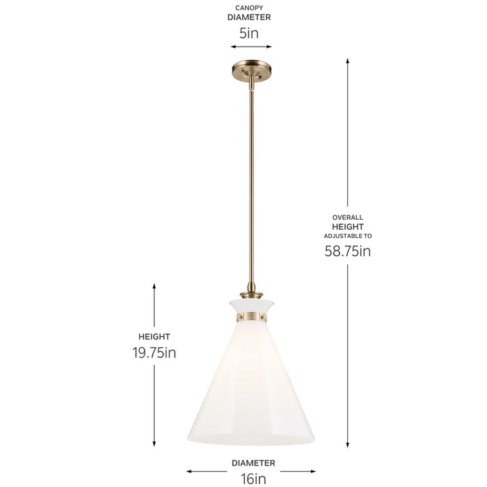 Kichler Laria 16" 1 Light Pendant, Champagne Bronze/Opal Glass