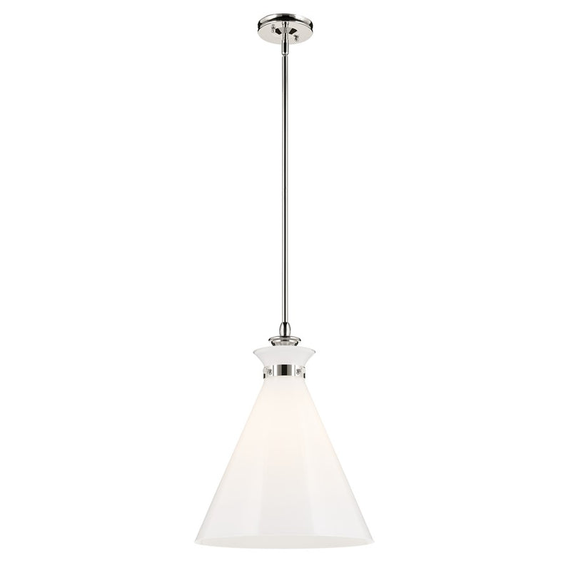 Kichler Laria 16" 1 Light Pendant, Polished Nickel/Opal Glass - 52775PN