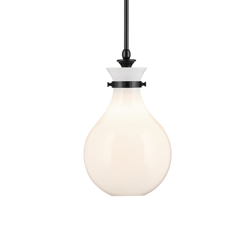 Kichler Laria 9.75" 1 Light Pendant, Black/Opal Glass