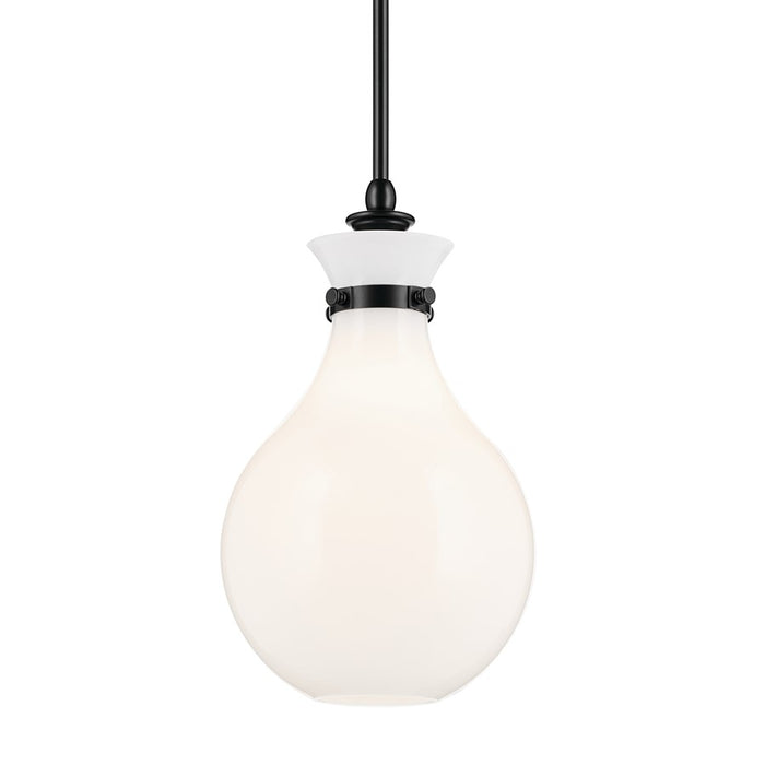 Kichler Laria 9.75" 1 Light Pendant, Black/Opal Glass