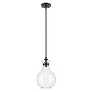Kichler Laria 9.75" 1 Light Pendant, Black/Clear Glass - 52776BKCLR