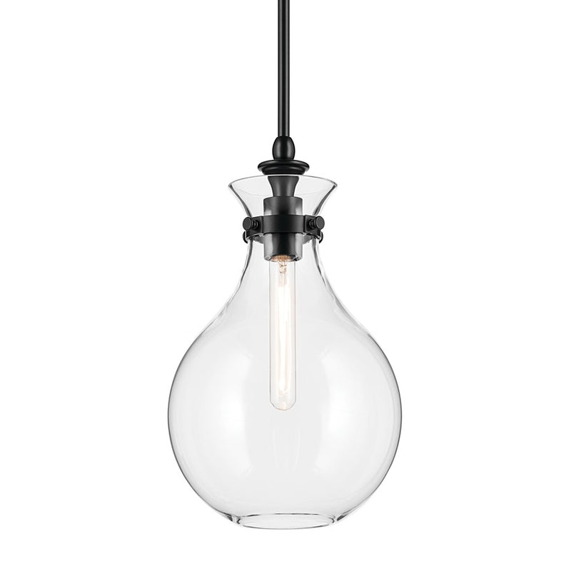 Kichler Laria 9.75" 1 Light Pendant, Black/Clear Glass