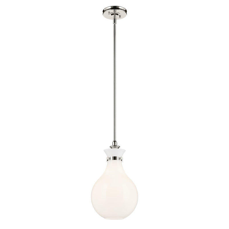 Kichler Laria 9.75" 1 Light Pendant, Polished Nickel/Opal Glass - 52776PN