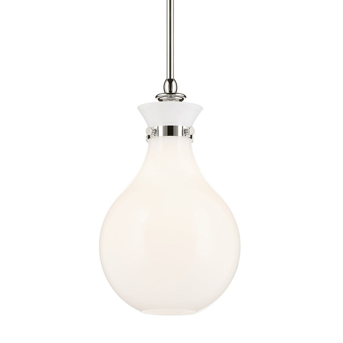 Kichler Laria 9.75" 1 Light Pendant, Polished Nickel/Opal Glass