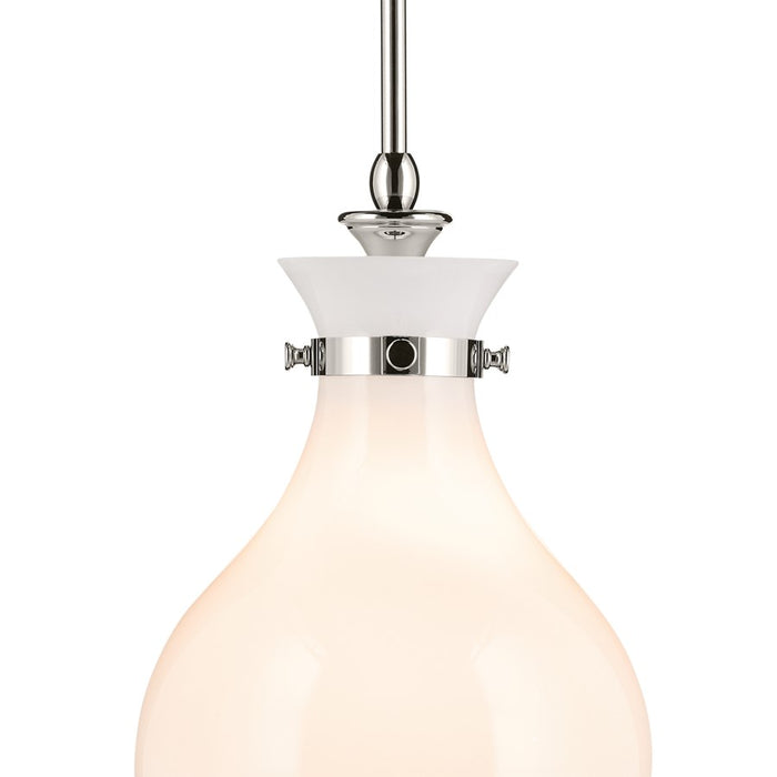 Kichler Laria 9.75" 1 Light Pendant, Polished Nickel/Opal Glass