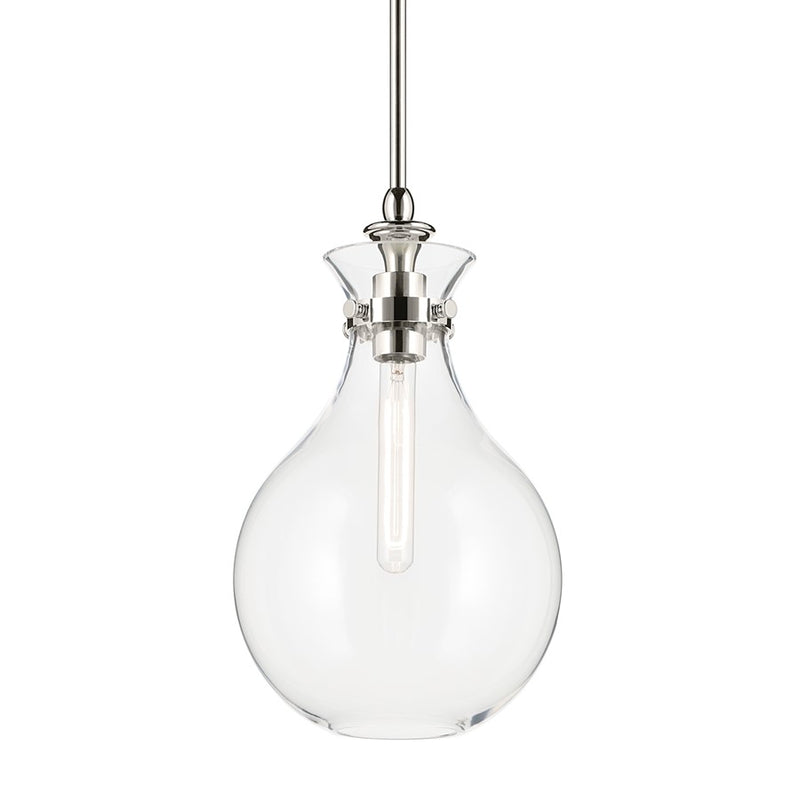 Kichler Laria 9.75" 1 Light Pendant, Polished Nickel/Clear Glass