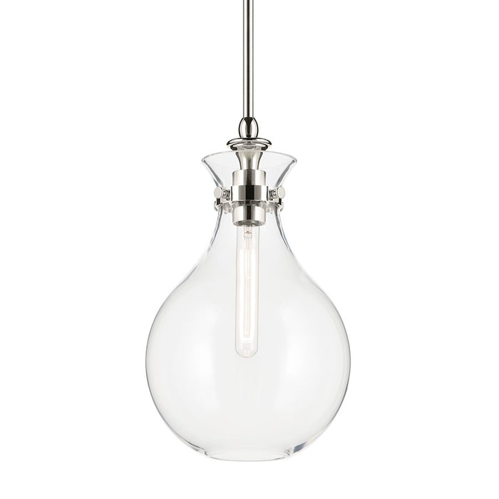 Kichler Laria 9.75" 1 Light Pendant, Polished Nickel/Clear Glass