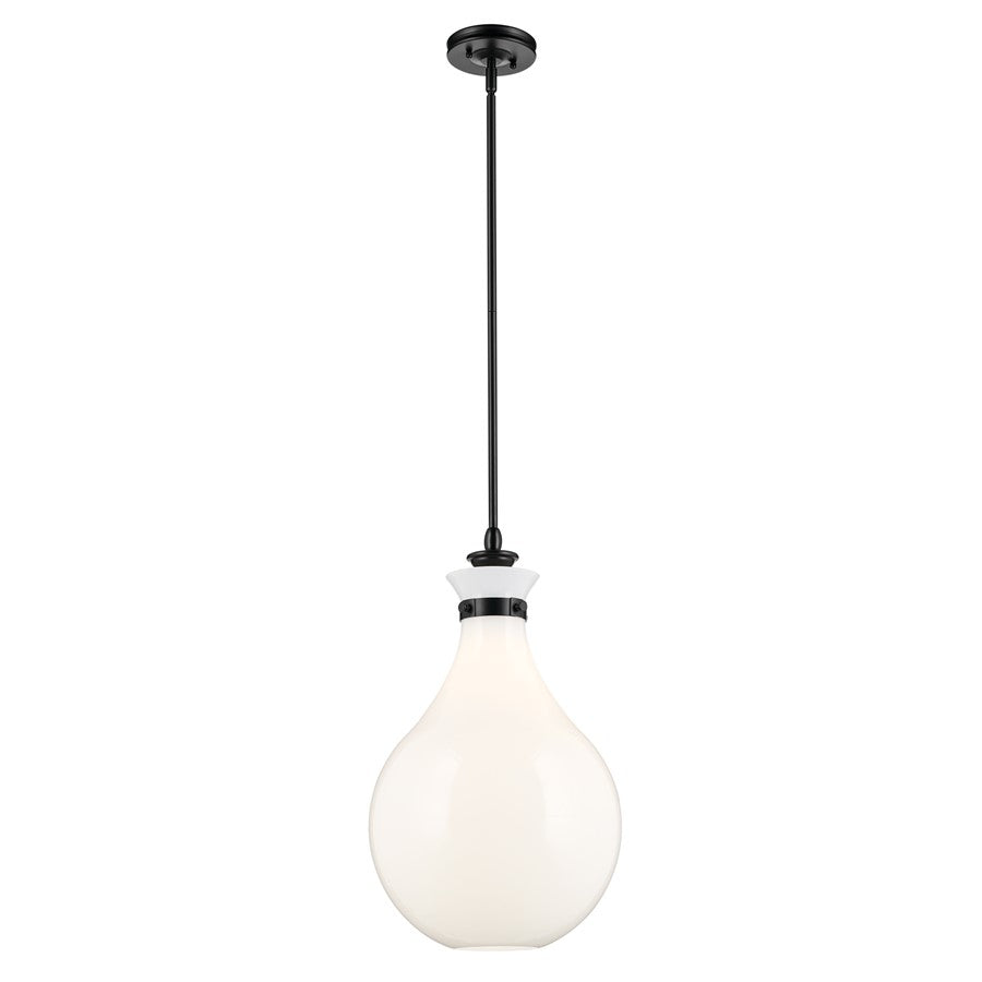 Kichler Laria 14" 1 Light Pendant, Black/Opal Glass - 52777BK
