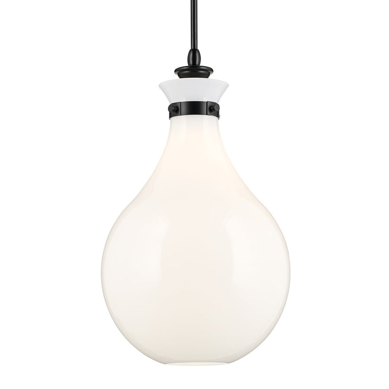Kichler Laria 14" 1 Light Pendant, Black/Opal Glass