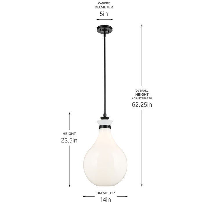 Kichler Laria 14" 1 Light Pendant, Black/Opal Glass