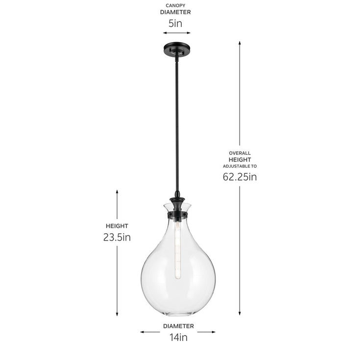 Kichler Laria 14" 1 Light Pendant, Black/Clear Glass