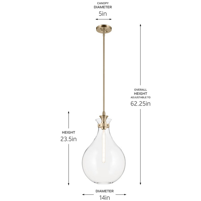 Kichler Laria 14" 1 Light Pendant, Champagne Bronze/Clear Glass