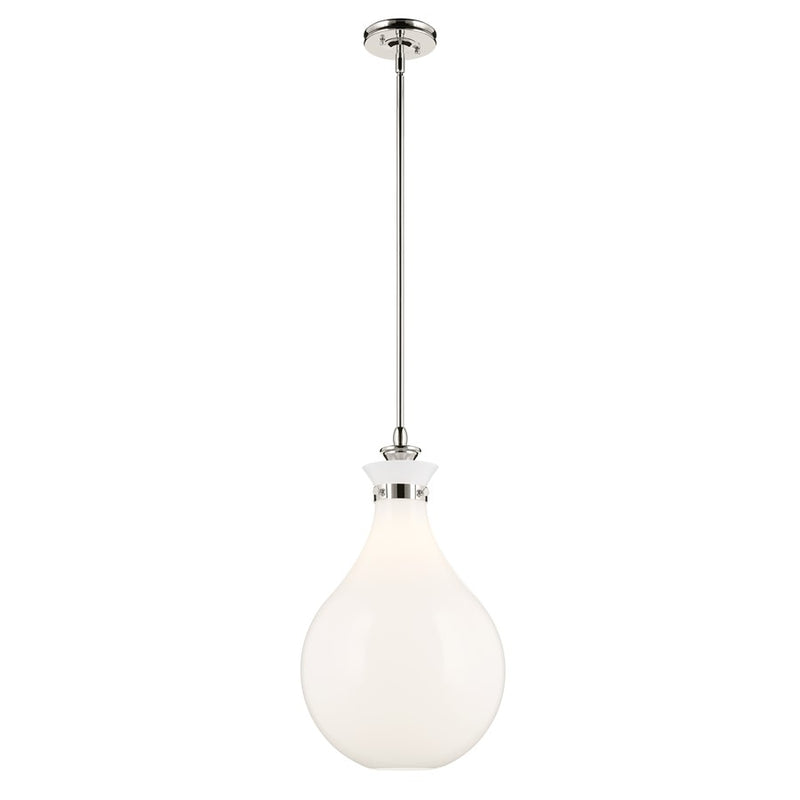 Kichler Laria 14" 1 Light Pendant, Polished Nickel/Opal Glass - 52777PN