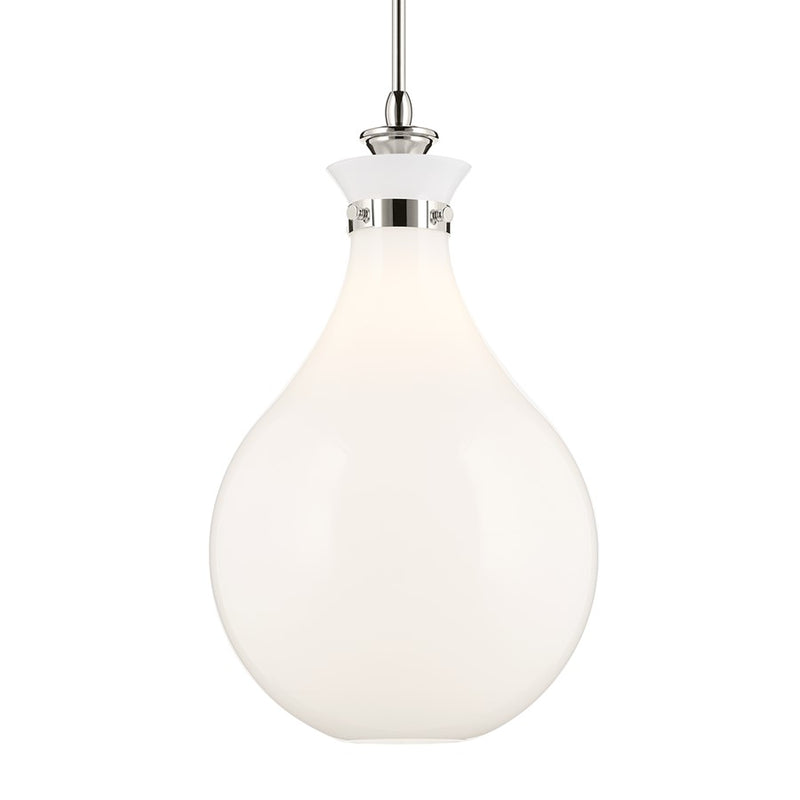 Kichler Laria 14" 1 Light Pendant, Polished Nickel/Opal Glass