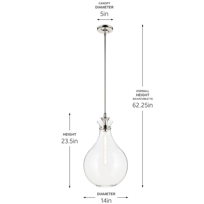 Kichler Laria 14" 1 Light Pendant, Polished Nickel/Clear Glass