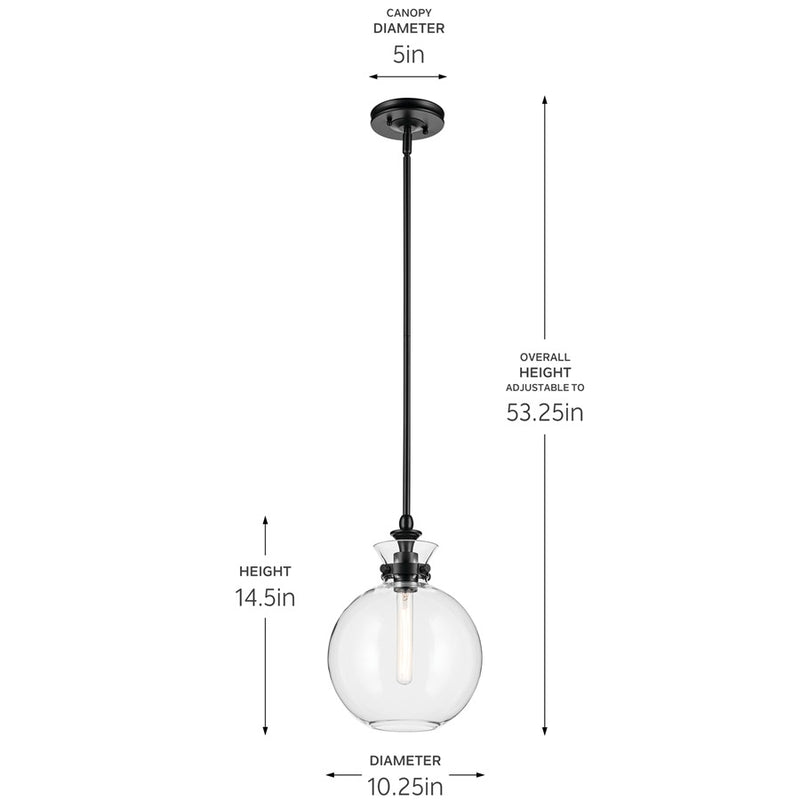 Kichler Laria 10.25" 1 Light Pendant, Black/Clear Glass