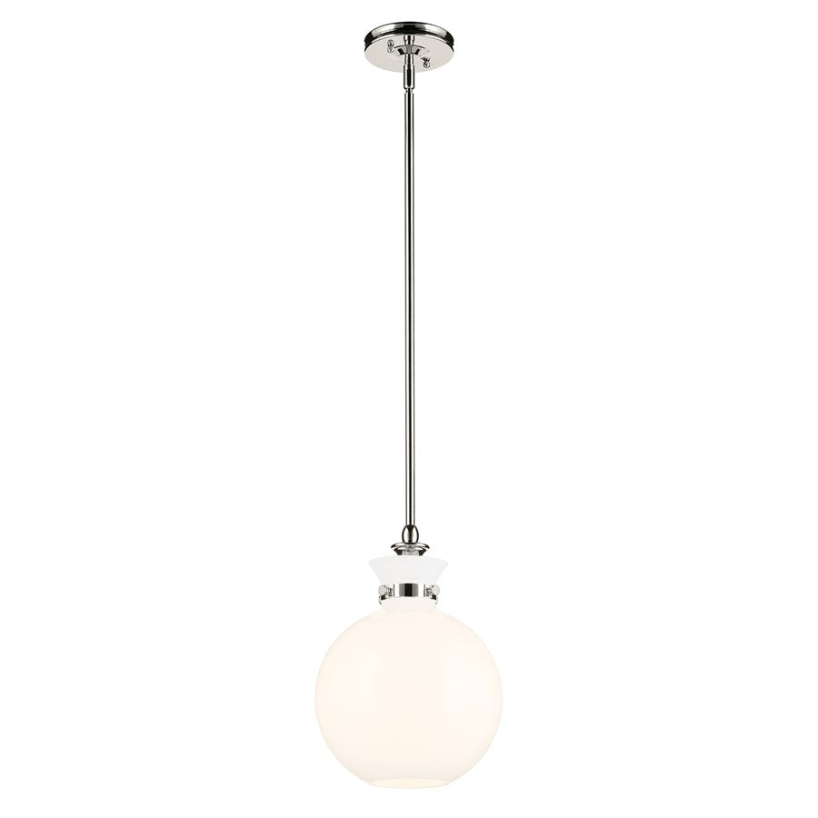 Kichler Laria 10.25" 1 Light Pendant, Polished Nickel/Opal Glass - 52778PN
