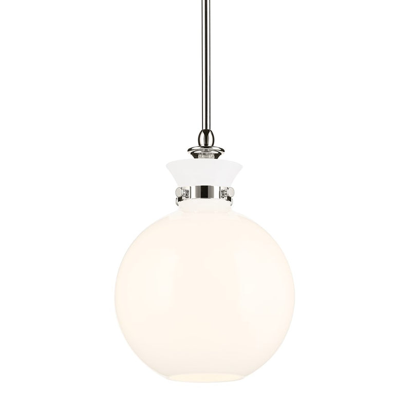 Kichler Laria 10.25" 1 Light Pendant, Polished Nickel/Opal Glass
