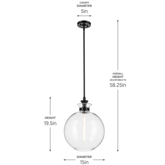 Kichler Laria 15" 1 Light Pendant, Black/Clear Glass