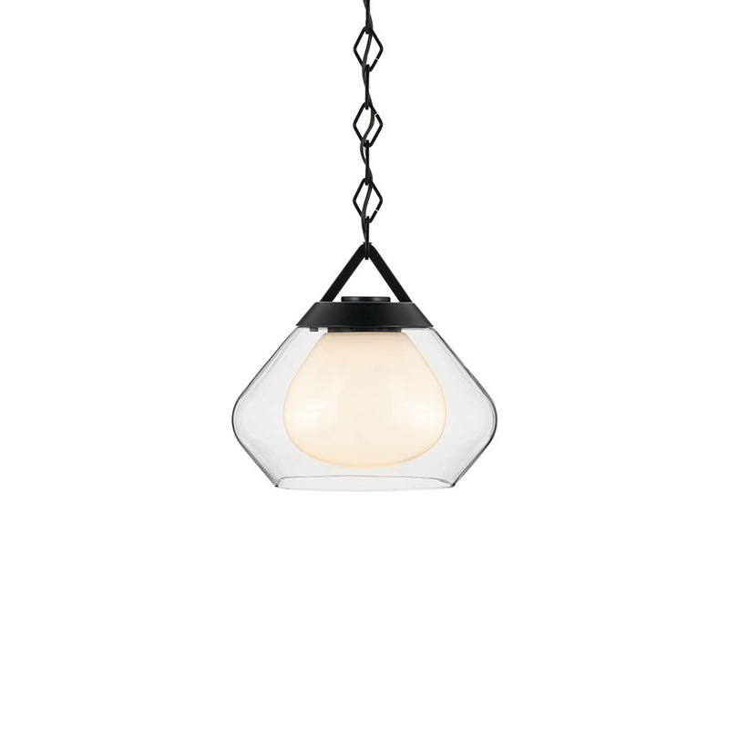 Kichler Nella 12" 1 Light Pendant, Black/Clear Outer/Opal Interior