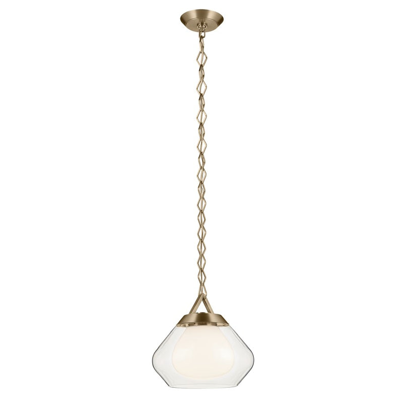 Kichler Nella 12" 1 Light Pendant, Bronze/Clear Outer/Opal Interior - 52782CPZ