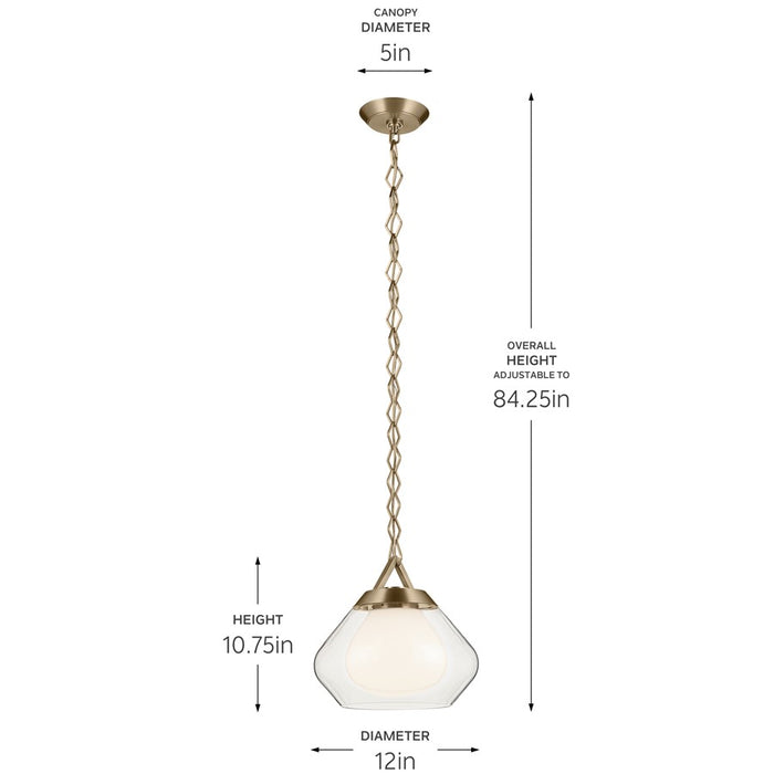 Kichler Nella 12" 1 Light Pendant, Bronze/Clear Outer/Opal Interior