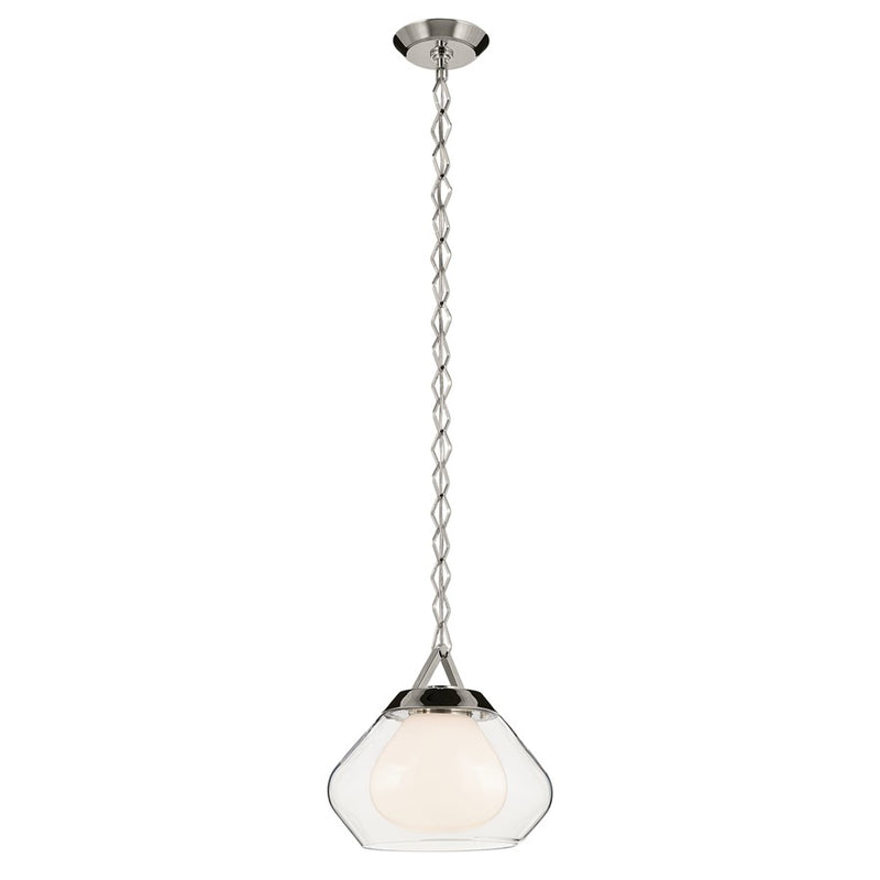 Kichler Nella 12" 1 Light Pendant, Nickel/Clear Outer/Opal Interior - 52782PN