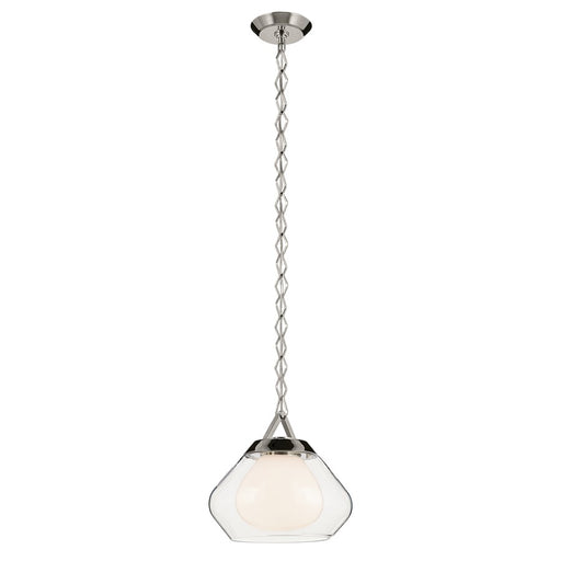 Kichler Nella 12" 1 Light Pendant, Nickel/Clear Outer/Opal Interior - 52782PN