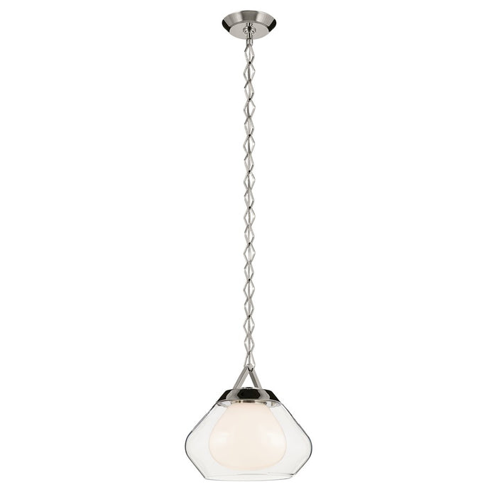 Kichler Nella 12" 1 Light Pendant, Nickel/Clear Outer/Opal Interior - 52782PN
