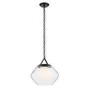 Kichler Nella 16" 1 Light Pendant, Black/Clear Outer/Opal Interior - 52783BK