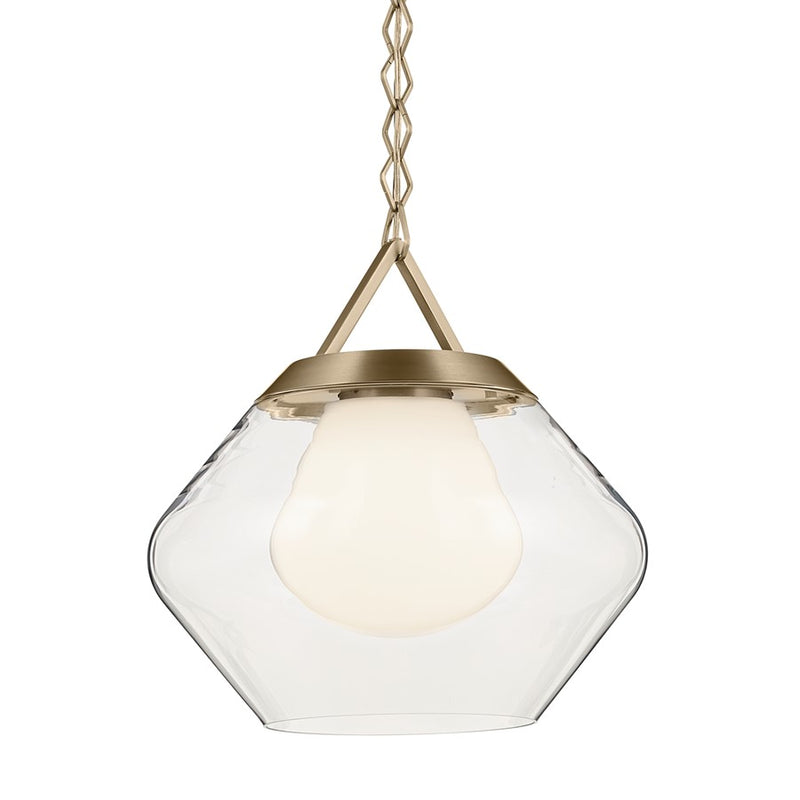 Kichler Nella 16" 1 Light Pendant, Bronze/Clear Outer/Opal Interior