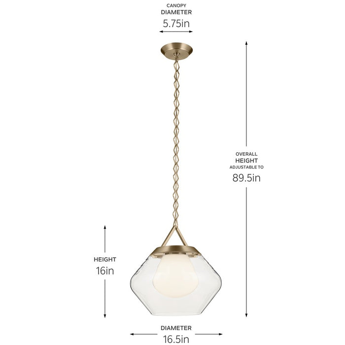 Kichler Nella 16" 1 Light Pendant, Bronze/Clear Outer/Opal Interior