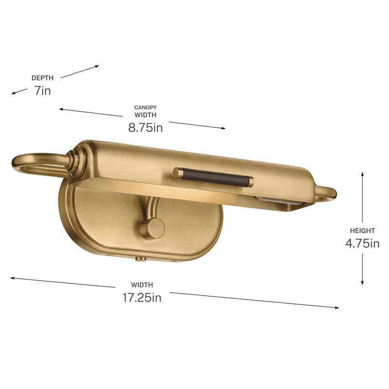Kichler Caillier 17in 1-Light Picture Light | Traditional Lacquered Brass Metal Shade | Living Room & Hallway Art Accent | Model 52819LBR