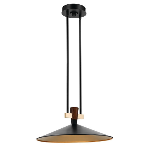 Kichler Tenon 20in 1-Light LED Pendant | Industrial Black and Walnut | Kitchen Island & Dining Room | 650 Lumens, 3000K | Model 52832BKLED