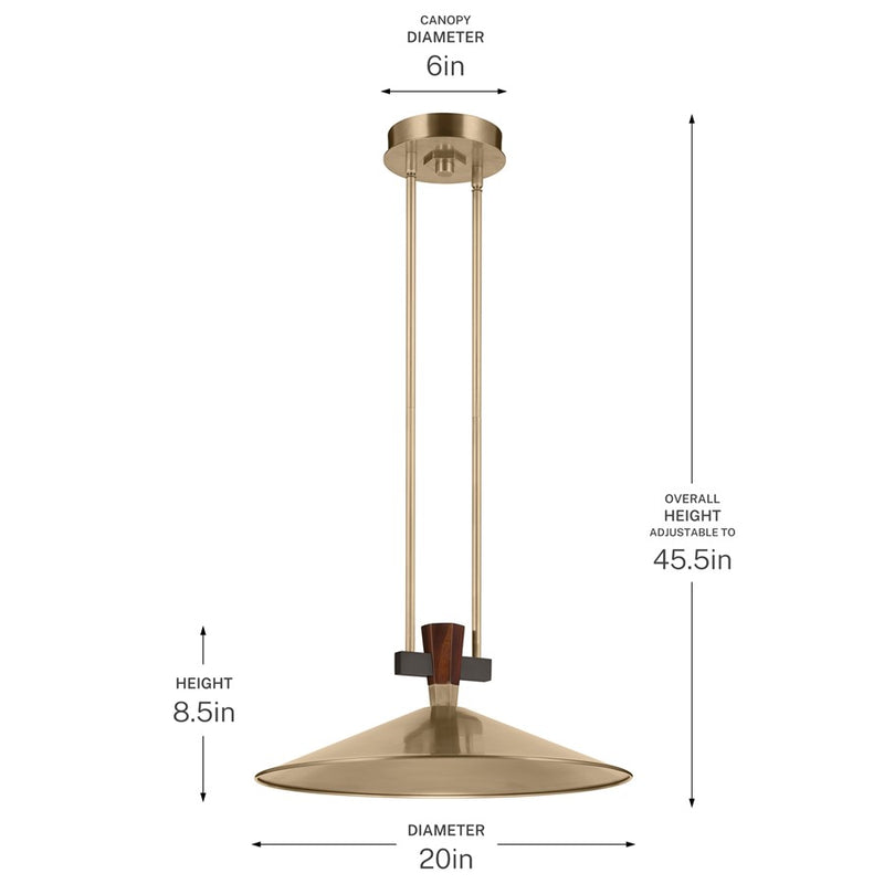 Kichler Tenon 20in 1-Light LED Pendant | Industrial Champagne Bronze and Black Walnut | Kitchen Island & Dining Room | 8.5in H | Model 52832CPZLED
