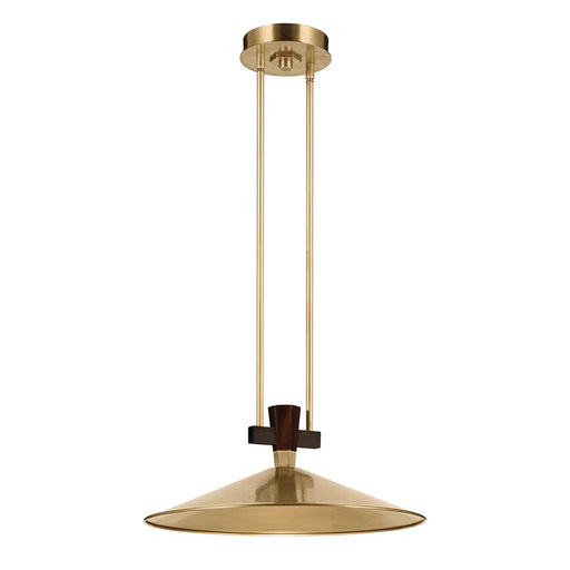 Kichler Tenon 20in 1-Light LED Pendant | Industrial Lacquered Brass and Walnut Accents | Kitchen Island & Dining Room | Model 52832LBRLED