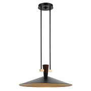 Kichler Tenon 28in 1-Light LED Pendant | Industrial Black Steel and Walnut | Kitchen Island & Dining Room | 11 in H | Model 52833BKLED